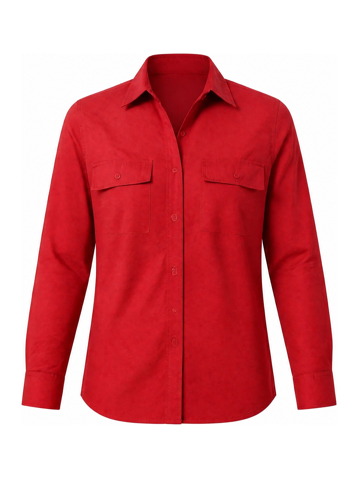 The Gracy Cotton Utility Shirt laid flat on white, showing both curved-flap chest pockets, the pointed collar and the full button placket